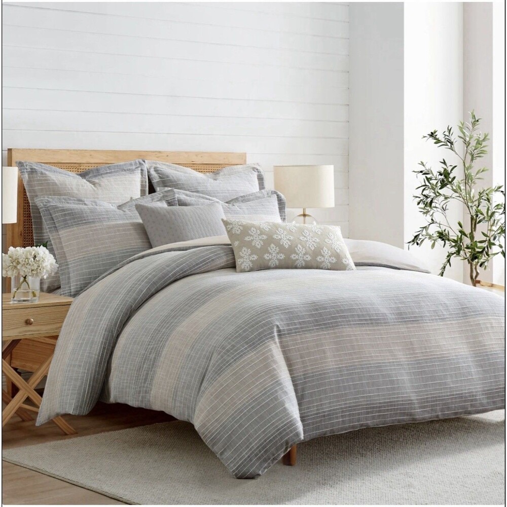 3 Piece QUEEN/FULL Levtex Home Comforter Set – Sand Stripes Cotton Bedding